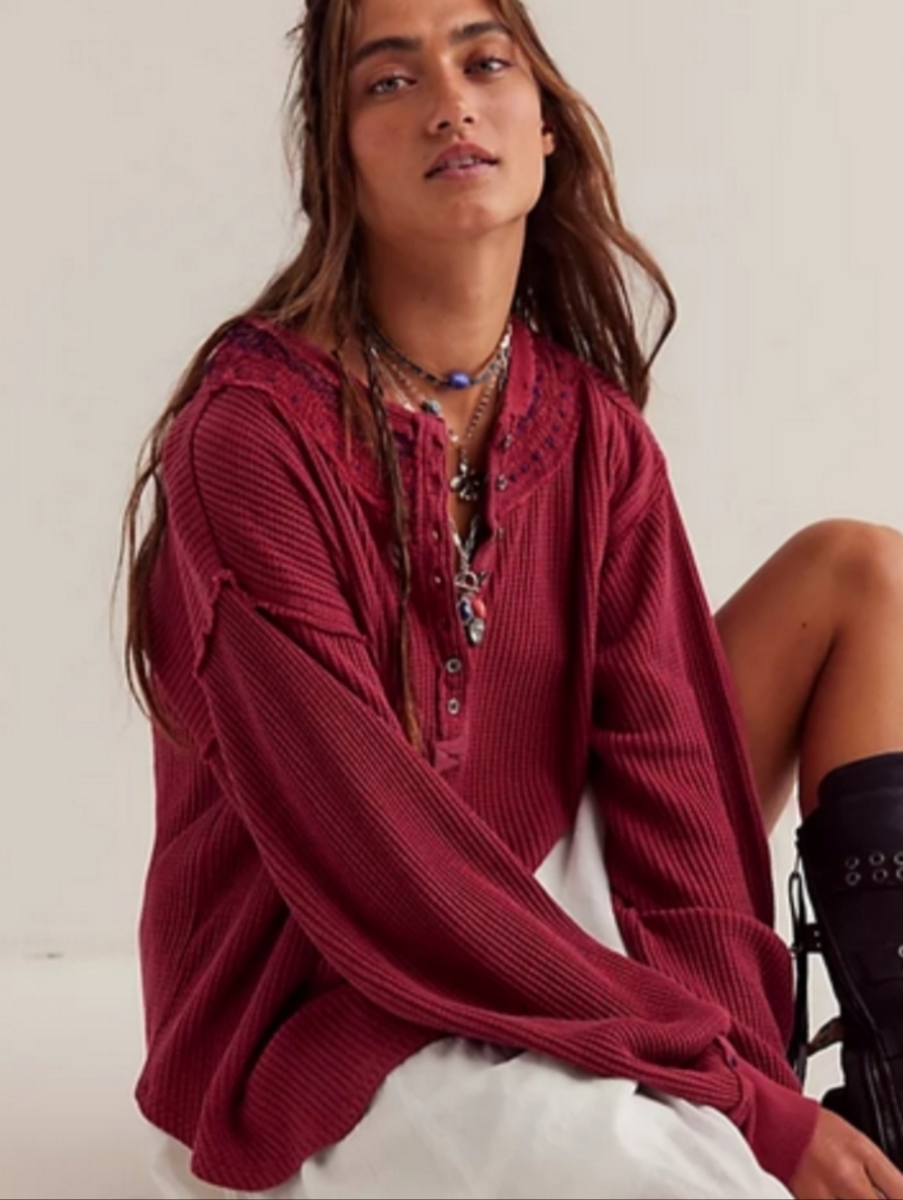 NEW Free People We The Free Holly Henley Tunic Thermal Top Size Medium